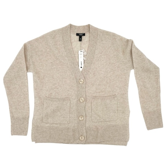 AQUA Cashmere V Neck Cardigan Sweater – Medium – Luxuriously Soft in Oatmeal - Picture 2 of 9